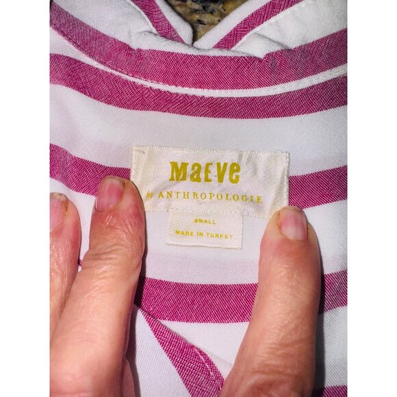 Anthropologie Maeve Fairhope Striped Button Down Flutter Sleeve Top Red White S - Picture 7 of 10